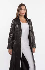 Ladies 3 Button Matrix Black Full Length Leather Coat Moosestrum Long Leather Coat Leather Coat Leather Trench Coat