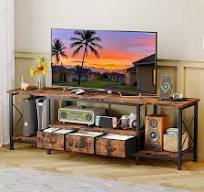 YGEOMER Suporte de TV para centro de entretenimento de TV de 75 polegadas  com tomadas elétricas, mesa de console de TV aprofundada com gavetas de ...