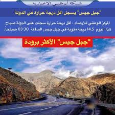 كل ما تحتاج إلى معرفته لتكون جاهزًا للخروج. Ø´Ø¨ÙƒØ© Ø£Ø¨ÙˆØ¸Ø¨ÙŠ Auf Twitter Ø¬Ø¨Ù„ Ø¬ÙŠØ³ ÙŠØ³Ø¬Ù„ Ø£Ù‚Ù„ Ø¯Ø±Ø¬Ø© Ø­Ø±Ø§Ø±Ø© ÙÙŠ Ø§Ù„Ø¯ÙˆÙ„Ø© Ø§Ù„Ù…Ø±ÙƒØ² Ø§Ù„ÙˆØ·Ù†ÙŠ Ù„Ù„Ø£Ø±ØµØ§Ø¯ Ø£Ù‚Ù„ Ø¯Ø±Ø¬Ø© Ø­Ø±Ø§Ø±Ø© Ø³Ø¬Ù„Øª Ø¹Ù„Ù‰ Ø§Ù„Ø¯ÙˆÙ„Ø© ØµØ¨Ø§Ø­ Ù‡Ø°Ø§ Ø§Ù„ÙŠÙˆÙ… 14 5 Ø¯Ø±Ø¬Ø© Ù…Ø¦ÙˆÙŠØ© ÙÙŠ Ø¬Ø¨Ù„ Ø¬ÙŠØ³