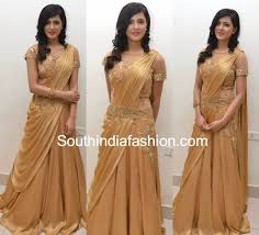 Stunning Diah Nicolas In Gold Lehenga Gown South India Fashion Lehenga Gown Bridal Lehenga Red Saree Designs