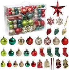 Christmas Ornaments Sets Amazon Com Christmas Tree Ornament 132pcs Christmas Tree Decoration Set Red Green Gold Christmas Ball Shatterproof Hanging Tree Ornament Assortment Set Home Kitchen