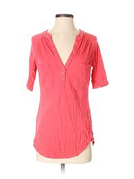 details about bobi women pink short sleeve henley p