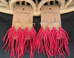 Triangle Genuine Leather Boho, Fringe Hoop Earrings