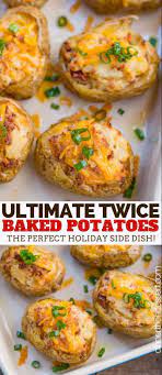 Twice Baked Potatoes Made With Russet Potatoes Cheddar Cheese Sour Cream And Bacon Are Cr In 2020 Easy Twice Baked Potatoes Baked Potato Recipes Easy Potato Recipes