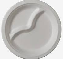White sugarcane 2 compartment plates round 22 cm 50 pcs