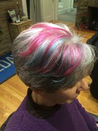 Fun Grey Hair Color With Red And Green Highlights Hair Red Hair Color Grey Hair Color