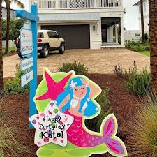 Birthday Lawn Signs Rental Seaside Celebration Signs Delivers Sets Up And Removes Personalized Yard Signs To Celebrate Any Occasion We Have Merm In 2020 Flamingo Yard Sign Yard Signs Lawn Sign