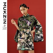 Pattern, classical pattern, brown floral, textile, geometric pattern, happy birthday vector images png. Mukzin Designer Brand Floral Print Cheongsam Qipao Space In The Gourd China Underground