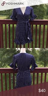 Wayfair Size Small Wrap Dress Blue And White Striped Wayf