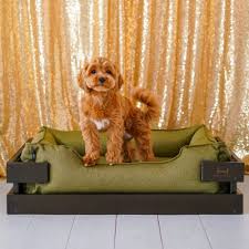 Wooden Dog Bed Brown Frame And Olive Lounger Pet Washable Etsy Wooden Dog Bed Comfortable Pet Bed Dog Couch