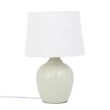 lampada in ceramica verde scolpita con paralume bianco bilbao maisons du monde luminaire maison du monde lampe en ceramique abat jour blanc