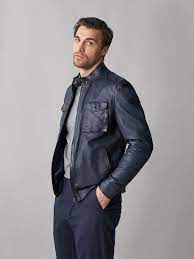 Men S Outerwear Massimo Dutti Spring Summer 2019 Navy Blue Leather Jacket Blue Leather Jacket Leather Jacket