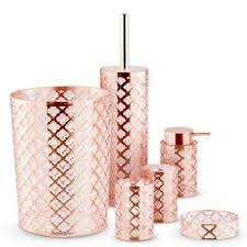 Ceramic bath accessory sets can have interesting patterns and bright colors, which can help match the existing décor in a modern or contemporary style bathroom. Rose Gold Bathroom Accessories Sets