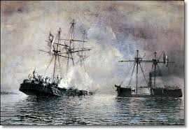 Mientras, en iquique, el huáscar lograba hundir a la esmeralda, casi al mismo tiempo en el combate naval de punta gruesa, la independencia se enfrentó con la covadonga, la que, astutamente, logró que el barco peruano, en su afán de embestirla, encallara y recibiera un bombardeo incesante hasta. Efemerides 21 De Mayo De 1879 Combate Naval De Iquique Guerra Con Chile Centro De Estudios Historico Militares Del Peru