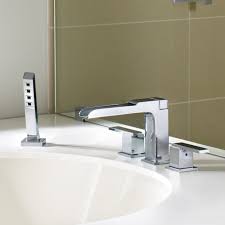 Browse a large offering of delta faucet bathing accessories in a variety of finishes to enhance your bathroom's design. T4768 Ss Delta Ara Double Handle Deck Mounted Roman Tub Faucet Trim With Handshower Reviews Wayfair