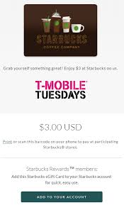 Add starbucks gift card to account. T Mobile Tuesdays Get A Free 3 Starbucks Gift Card Dansdeals Com