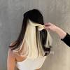 Coral and pink peekaboo highlights on straight black hair. 3