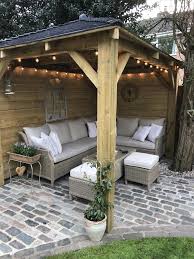 Homemade Wooden Gazebo Cobbles Garden Lights Outdoor Sofa Outdoor Seating Alfresc Summer House Garden Outdoor Patio Ideas Backyards Backyard Patio Designs