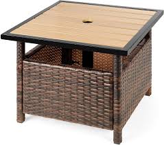 A patio umbrella can turn your little outdoor space into an oasis. Amazon Com Best Choice Products Wicker Rattan Patio Side Table Outdoor Furniture For Garden Pool Deck W Umbrella Hole Uv Resistant Frame Brown Garden Outdoor