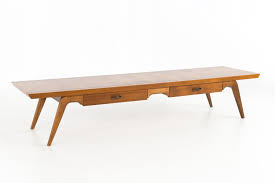 Lane Mid Century Long Walnut and Brass 2 Drawer Coffee Table
