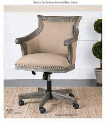 Get 5% in rewards with club o! Rustic Perfection Swivel Office Chair Natural Beige Linen Upholstery Vintage Grey Antiqued Wood Work Co Linen Accent Chairs Swivel Office Chair Office Chair