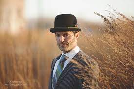 Kristen Rice Photography Mens Bowler Hat Hats For Men Pin Stripe Suit