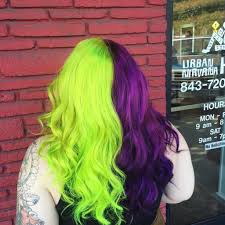 We have 1 possible solution for this clue in our database. Half And Half Green And Purple Green Hair Colors Split Dyed Hair Hair Color Purple