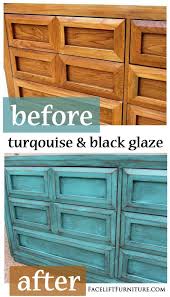 Turquoise Dresser With Heavy Black Glaze Before After Turquoise Dresser Turquoise Painted Furniture Distressed Furniture Diy