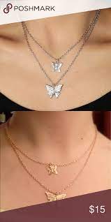 Double Layer Butterfly Necklace Womens Jewelry Necklace Butterfly Necklace Chain Choker