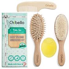 An essential baby grooming brush set: Chibello Set Of 4 Wooden Baby Hair Brush And Comb Set Natural Goat Bristle Brush Wood Bristle Brush Amazon De Baby