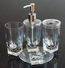 Shop for clear acrylic bathroom accessories at bed bath & beyond. Gq Qg 4 Piece Crystal Clear Acrylic Plastic Ice Cube Square Heavy Base Bathroom Accessory Set Lotion Dispenser Toothbrush Holder Soap Dish Tumbler Btsq Cl Buy Online In Guernsey At Guernsey Desertcart Com Productid 13663541