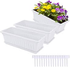 Buy artbloom 8 bundles outdoor artificial lavender fake flowers uv resistant shrubs, faux plastic greenery for indoor outside hanging plants garden porch window box home wedding farmhouse decor (purple): Patio Garden Indoor Outdoor Red 3 Packs Window Box Planter 14 Inches Plastic Flower Vegetable Planter Boxes With Plant Label Garden Tools Rectangle Planter For Windowsill Window Boxes Patio Lawn
