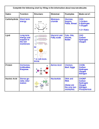 Pre Ib Gt Biology 1 Macromolecules Chart Diagram Quizlet