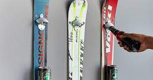 wall mounted recycled ski bottle opener ski decor ski gifts ski house decor