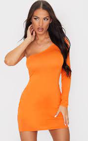 Retornos fáceis · transporte rápido em todo Bright Orange One Shoulder Bodycon Dress Prettylittlething Usa