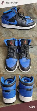 Nike Air Jordan 1 One Mid Signal Blue Black Shoes In Very Good Preowned Condition No Visible Signs Of Damage No Rips T In 2020 Black Shoes Air Jordans Nike Air Jordan