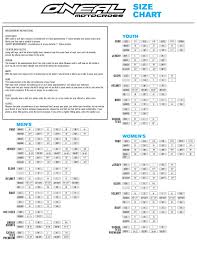 oneal sizing chart motorcycle stuff