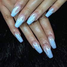 Blue Flame Nails Using Bioseaweedgel Bsghydrangea Bsgsnowwhite Blue Nails Gel Nails Fire Nails