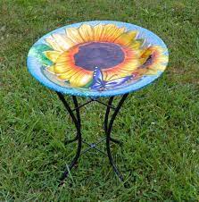 Blooming Sunflower Glass Bird Bath