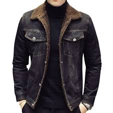 Winter Black Denim Jacket Thick Wool Coat Jp Shop Denim Jacket Fashion Jackets Men Fashion Black Denim Jacket