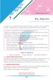 Describing words (adjective) for kids with worksheet. Class 7 English Grammar Chapter 7 The Adjective For Session 2021 2022