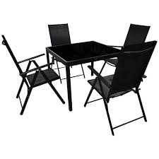 A patio dining set can add flair and comfort to backyard dining. Corriveau Phoenix 5 Pc Black Outdoor Dining Set Lowe S Canada