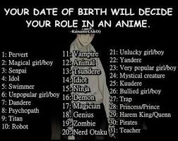 Your Date Of Birth Will Decide Your Role In An Anime Text Anime Anime Horoscope Anime Funny Birthday Scenario