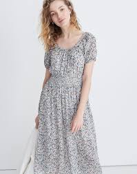 Smock Waist Peasant Midi Dress In Blossoming Vines Maxi Dresses Casual Dress Clothes For Women Fashion Dresses