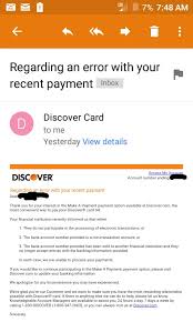 For discover card users, the simplest way to make a payment is to create a user account on the discover website. Discover 2 Returned Payments Scared What Will Myfico Forums 5367641