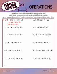 Addition, subtraction, multiplication, and division. Order Of Operations Worksheets