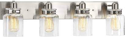 Brushed nickel finish bathroom vanity lights: Calhoun Collection Brushed Nickel Four Light Farmhouse Bath Vanity Light Amazon Com
