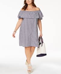 Tommy Hilfiger Plus Size Cotton Gingham Off The Shoulder Dress Created For Macy S Dresses Plus Sizes Macy S Dresses Plus Size Dresses Macy Dresses