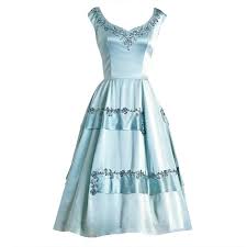 1950 S Harvey Berin Rhinestone Baby Blue Satin Cocktail Dress Satin Cocktail Dress Vintage Dress Design Vintage Bridesmaid Dresses