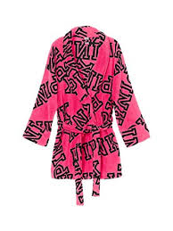 victorias secret pink cozy robe pink font print